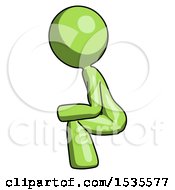 Green Design Mascot Woman Squatting Facing Left