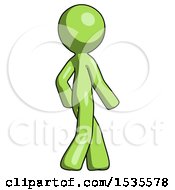 Poster, Art Print Of Green Design Mascot Man Walking Away Direction Right View