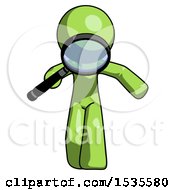 Green Design Mascot Man Looking Down Through Magnifying Glass