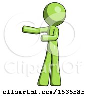 Green Design Mascot Man Presenting Something To His Right