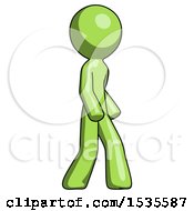 Poster, Art Print Of Green Design Mascot Man Walking Turned Right Front View