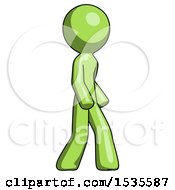 Green Design Mascot Man Walking Turned Right Front View
