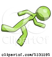 Poster, Art Print Of Green Design Mascot Woman Running While Falling Down