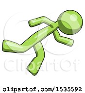Poster, Art Print Of Green Design Mascot Man Running While Falling Down