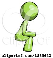 Green Design Mascot Woman Squatting Facing Right