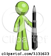 Green Design Mascot Man Holding Large Pen