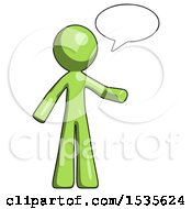Poster, Art Print Of Green Design Mascot Man With Word Bubble Talking Chat Icon