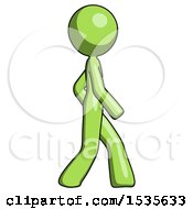 Green Design Mascot Woman Walking Right Side View