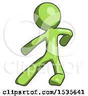 Green Design Mascot Man Karate Defense Pose Left