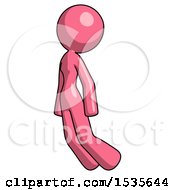 Poster, Art Print Of Pink Design Mascot Woman Floating Through Air Left