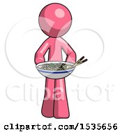 Pink Design Mascot Man Serving Or Presenting Noodles