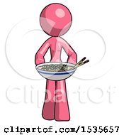 Poster, Art Print Of Pink Design Mascot Woman Serving Or Presenting Noodles