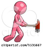 Poster, Art Print Of Pink Design Mascot Man With Ax Hitting Striking Or Chopping