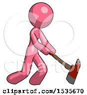 Poster, Art Print Of Pink Design Mascot Woman Striking With A Red Firefighters Ax