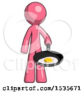 Poster, Art Print Of Pink Design Mascot Man Frying Egg In Pan Or Wok