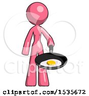 Poster, Art Print Of Pink Design Mascot Woman Frying Egg In Pan Or Wok