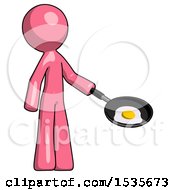 Poster, Art Print Of Pink Design Mascot Man Frying Egg In Pan Or Wok Facing Right