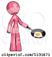 Poster, Art Print Of Pink Design Mascot Woman Frying Egg In Pan Or Wok Facing Right