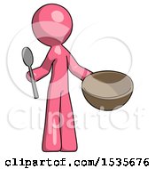 Poster, Art Print Of Pink Design Mascot Man With Empty Bowl And Spoon Ready To Make Something