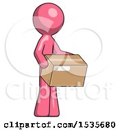 Pink Design Mascot Man Holding Package To Send Or Recieve In Mail