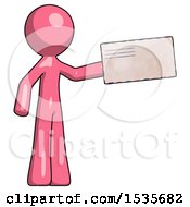 Pink Design Mascot Man Holding Large Envelope
