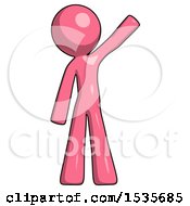 Poster, Art Print Of Pink Design Mascot Man Waving Emphatically With Left Arm