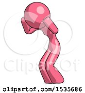Pink Design Mascot Woman With Headache Or Covering Ears Facing Turned To Her Left