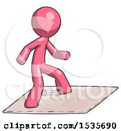 Poster, Art Print Of Pink Design Mascot Man On Postage Envelope Surfing