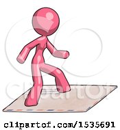 Poster, Art Print Of Pink Design Mascot Woman On Postage Envelope Surfing