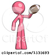 Pink Design Mascot Woman Holding Football Up