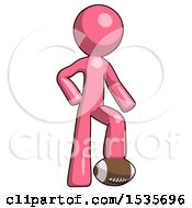 Pink Design Mascot Man Standing With Foot On Football