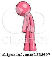 Pink Design Mascot Man Depressed With Head Down Turned Left