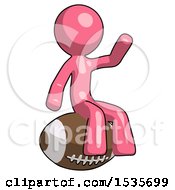 Poster, Art Print Of Pink Design Mascot Man Sitting On Giant Football