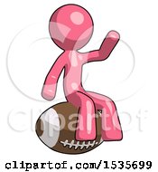 Pink Design Mascot Man Sitting On Giant Football