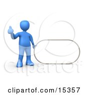 Blue Figure Giving The Thumbs Up While Standing By A Blank Sign Which Is Ready For An Advertisement Clipart Illustration Image