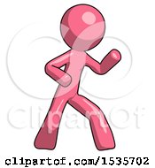 Pink Design Mascot Man Martial Arts Defense Pose Right