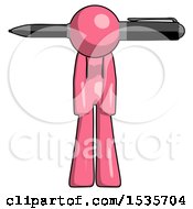 Pink Design Mascot Woman Pen Stuck Through Head