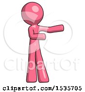 Poster, Art Print Of Pink Design Mascot Man Presenting Something To His Left