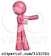Pink Design Mascot Man Presenting Something To His Left