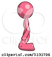 Pink Design Mascot Woman Kneeling Left