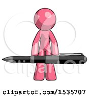 Poster, Art Print Of Pink Design Mascot Man Weightlifting A Giant Pen
