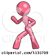 Pink Design Mascot Woman Martial Arts Defense Pose Left