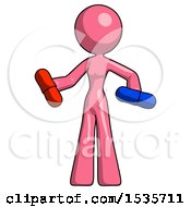 Pink Design Mascot Woman Red Pill Or Blue Pill Concept