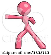 Pink Design Mascot Woman Martial Arts Punch Left