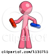 Pink Design Mascot Man Red Pill Or Blue Pill Concept