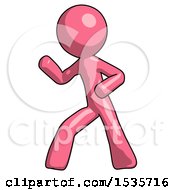 Pink Design Mascot Man Martial Arts Defense Pose Left