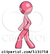 Poster, Art Print Of Pink Design Mascot Woman Walking Left Side View