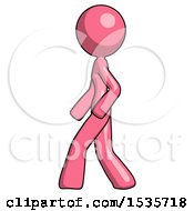 Pink Design Mascot Woman Walking Left Side View