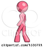 Poster, Art Print Of Pink Design Mascot Woman Walking Away Direction Left View