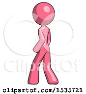 Pink Design Mascot Woman Walking Away Direction Left View